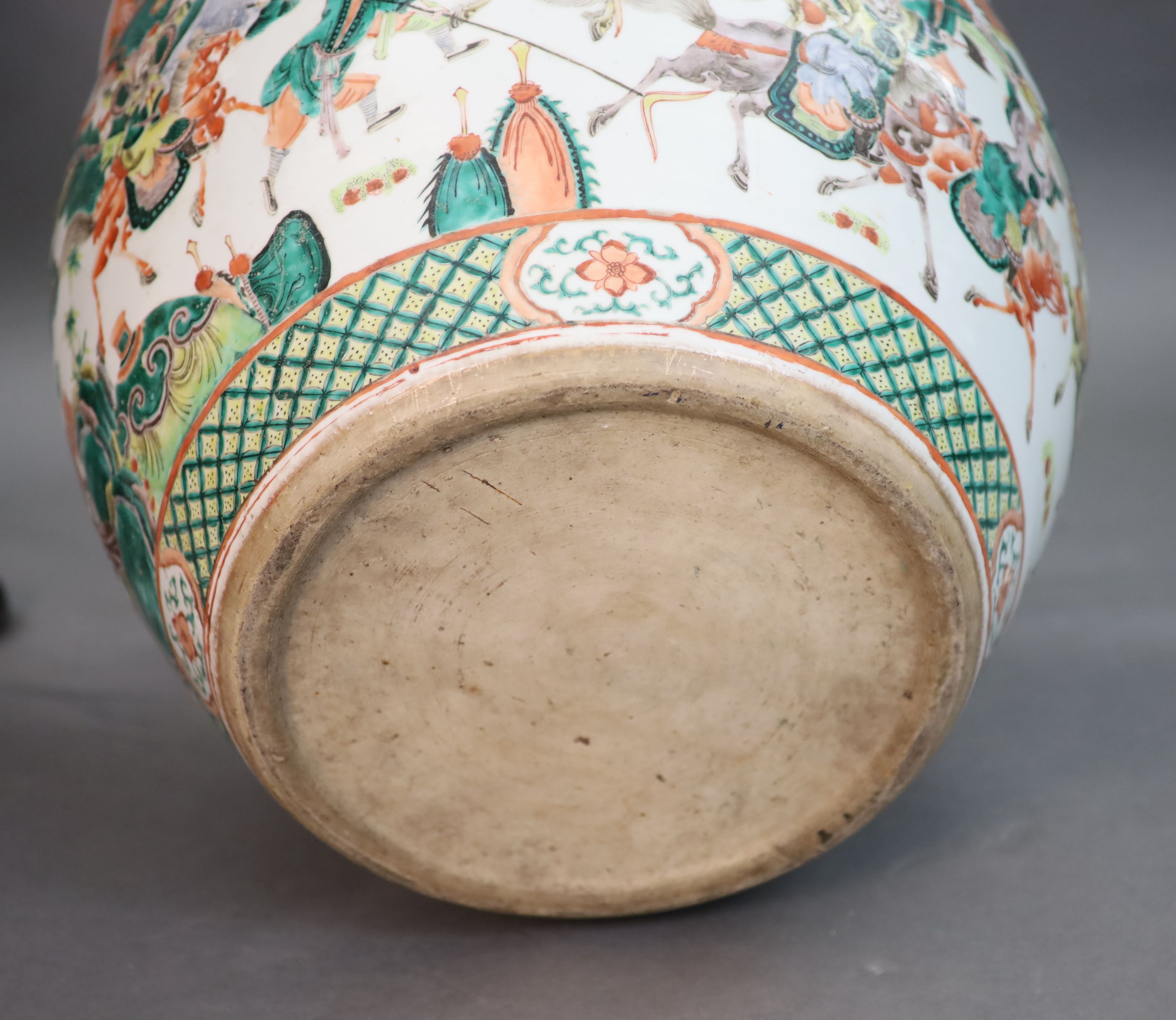 A large Chinese famille verte goldfish bowl, late 19th century, 53cm diameter, 46cm high, Provenance - A. T. Arber-Cooke